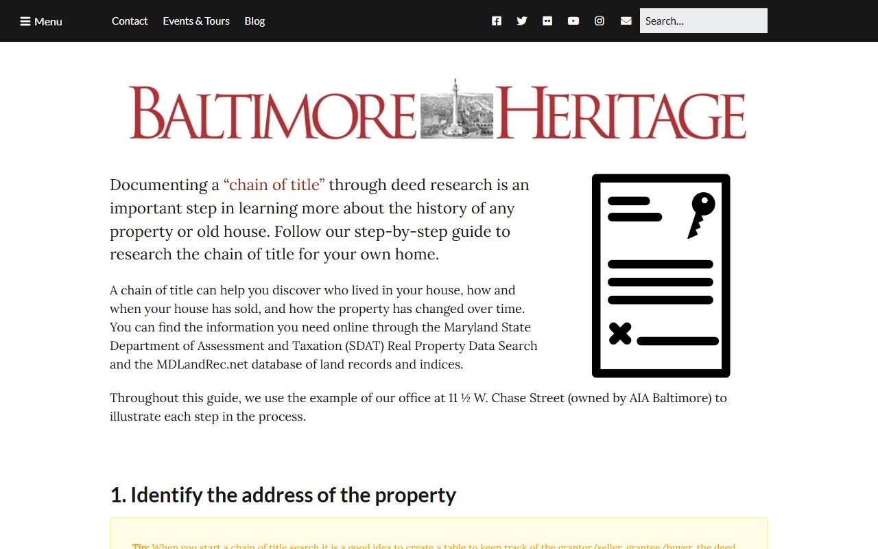 Baltimore Heritage chain of title research guide for deed records