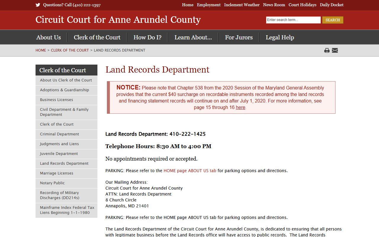 Anne Arundel County Circuit Court Land Records page for Glen Burnie deed records