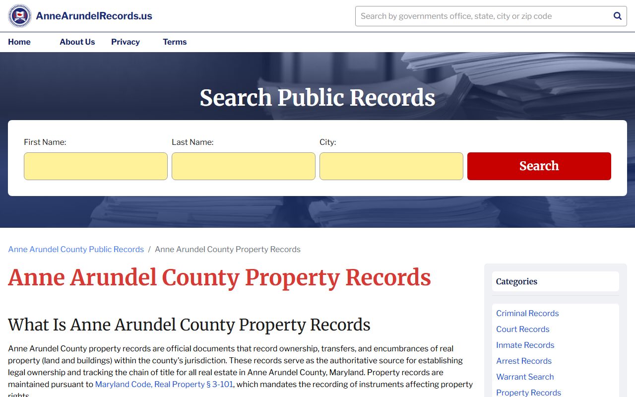 Anne Arundel Records portal for Glen Burnie deed records and property data