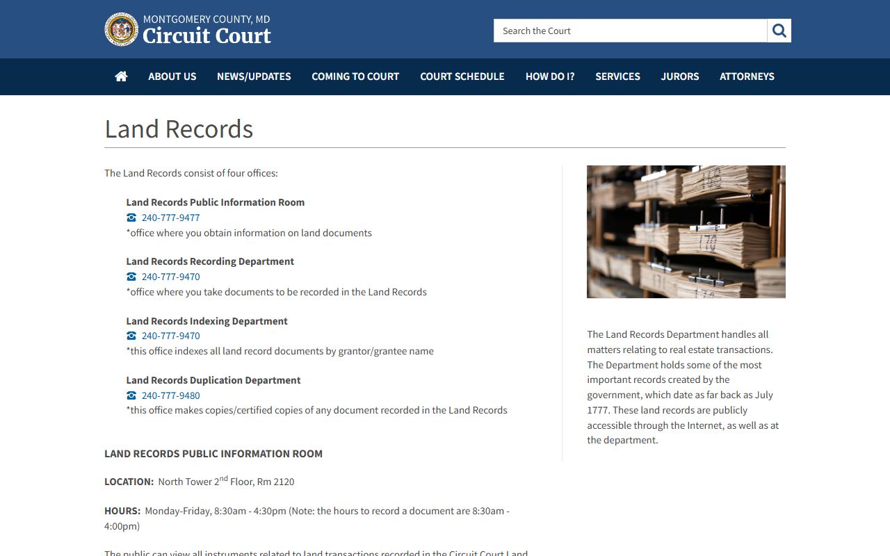 Montgomery County Circuit Court Land Records page for Silver Spring deed records