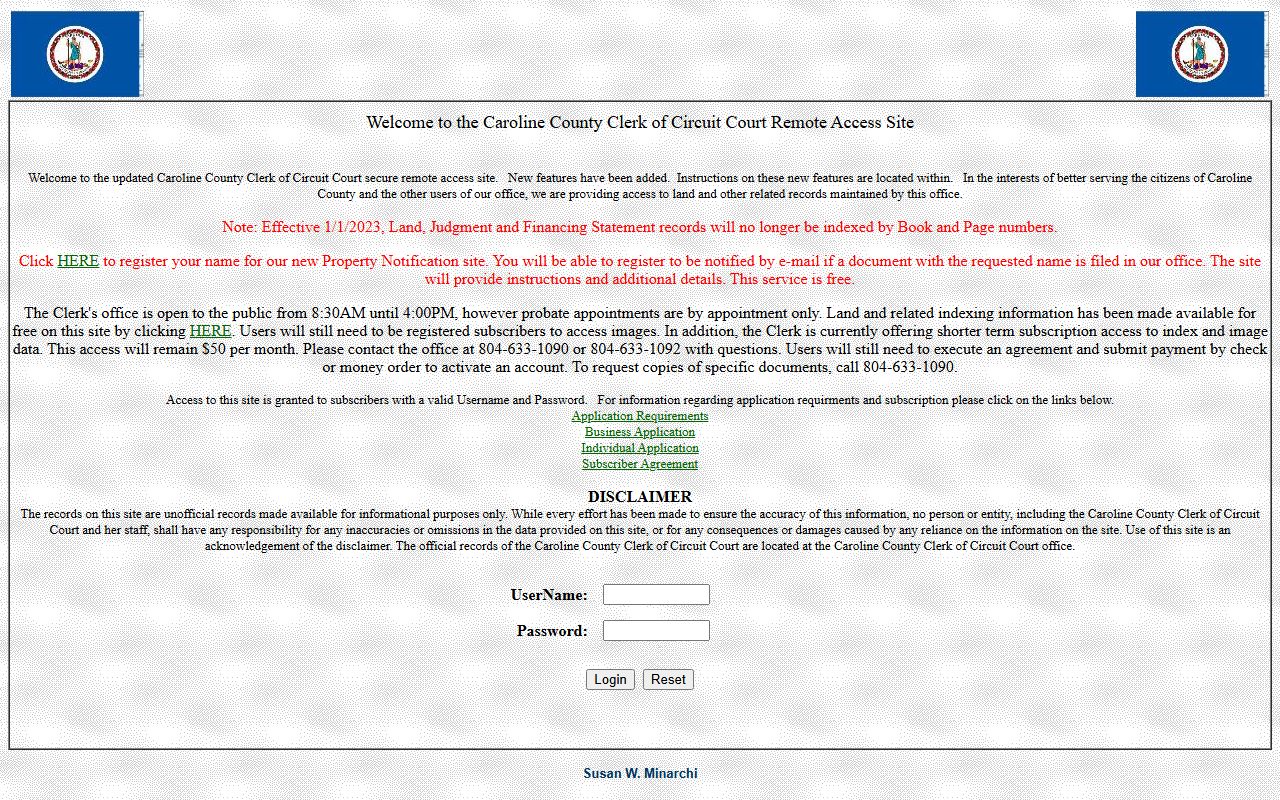 Caroline County Clerk remote access site for searching land records and deed documents online