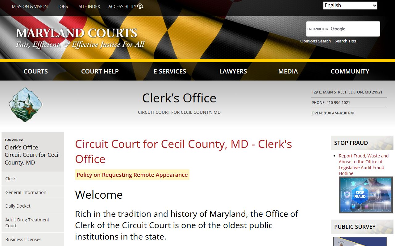 Cecil County Circuit Court clerk website for deed records