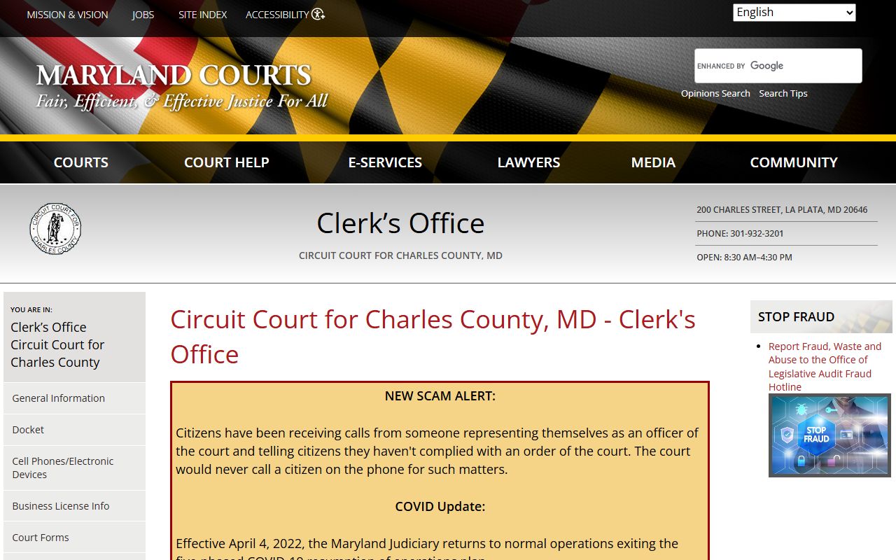 Charles County Circuit Court records page for deed records