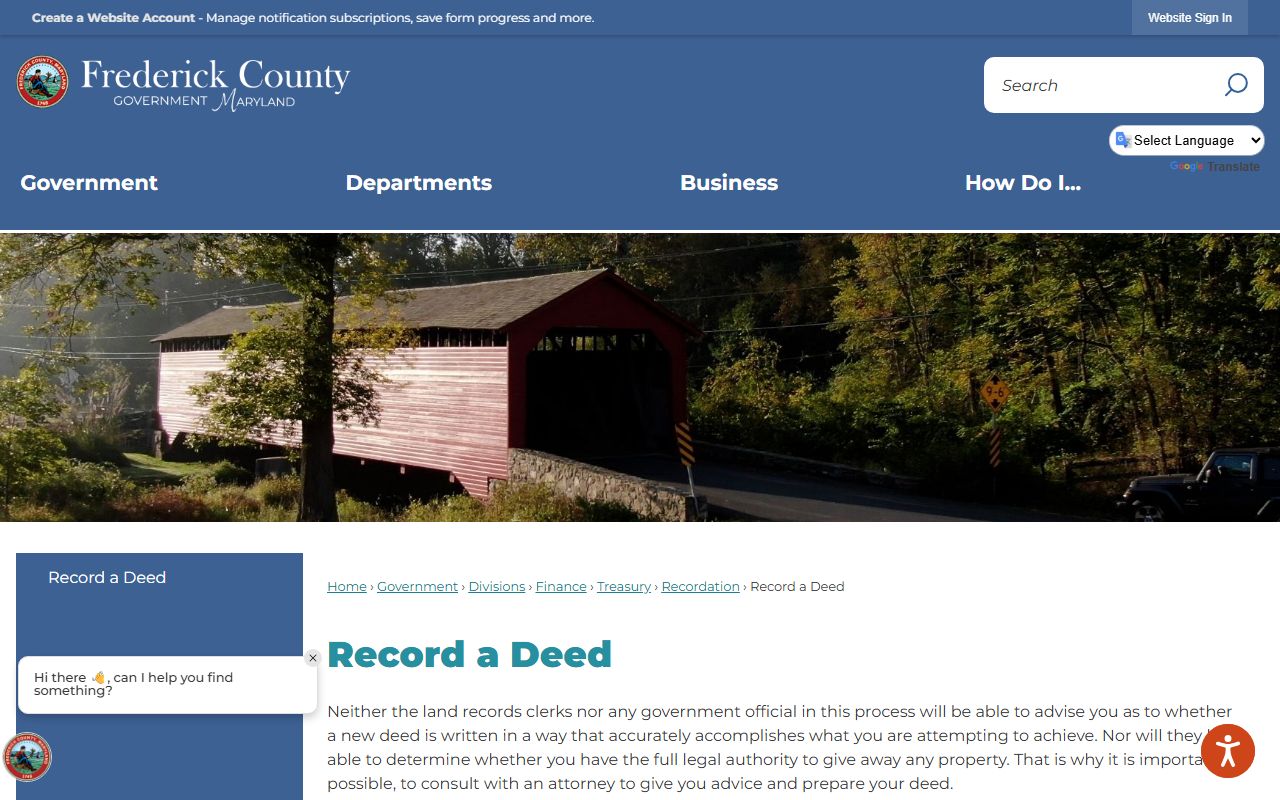 Frederick County Record a Deed page showing the five-step recording process