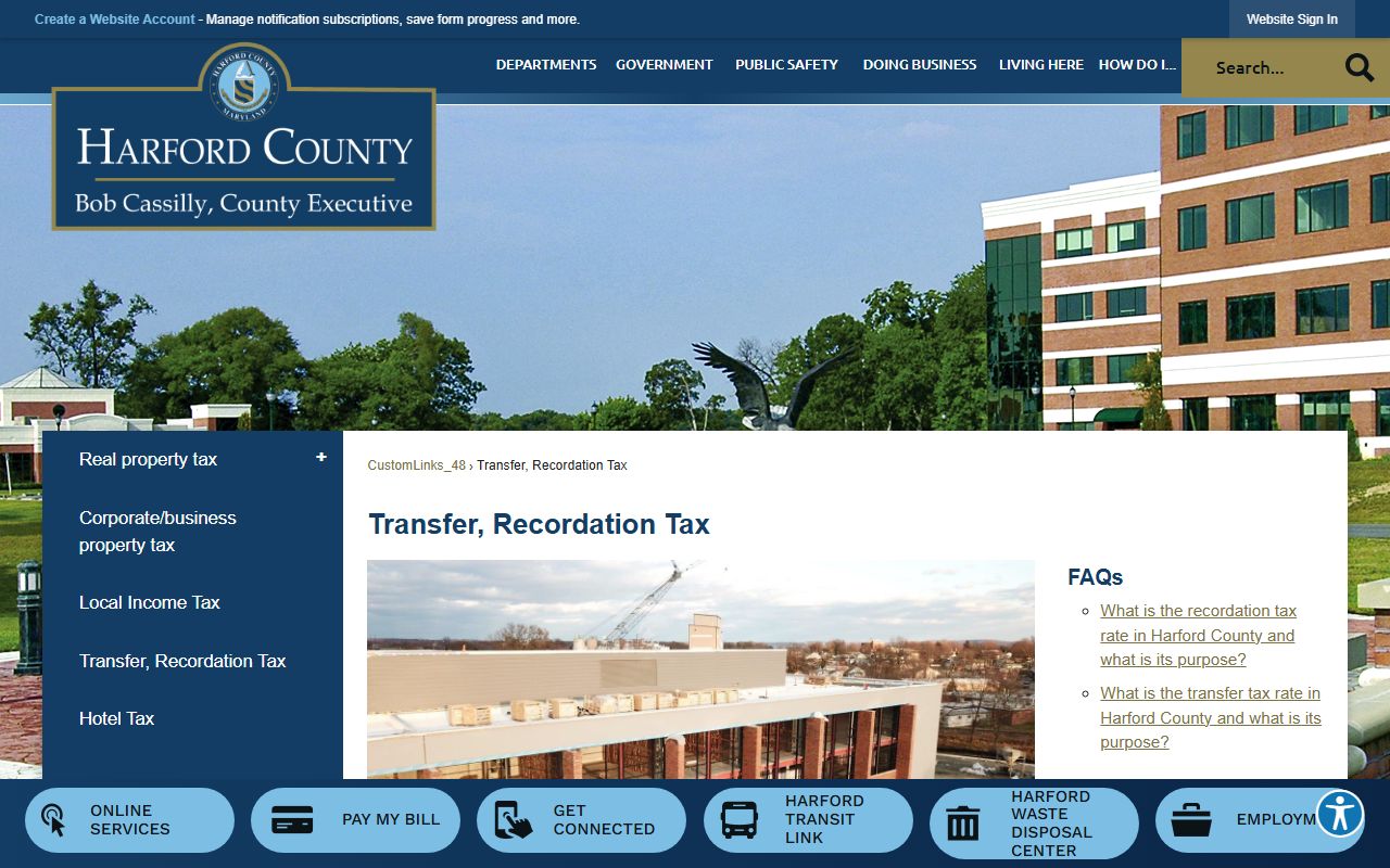 Harford County transfer and recordation tax information for deed recording