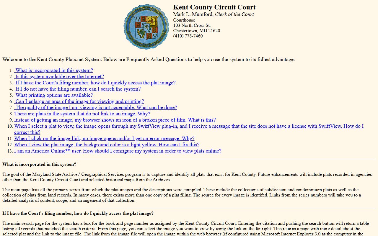 Kent County plat search help page from Maryland State Archives for deed records research