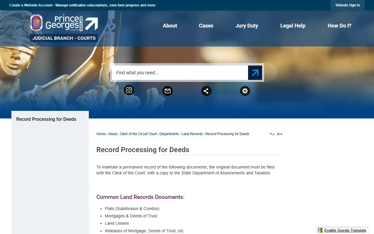 Prince George's County Circuit Court deed record processing guide for land records