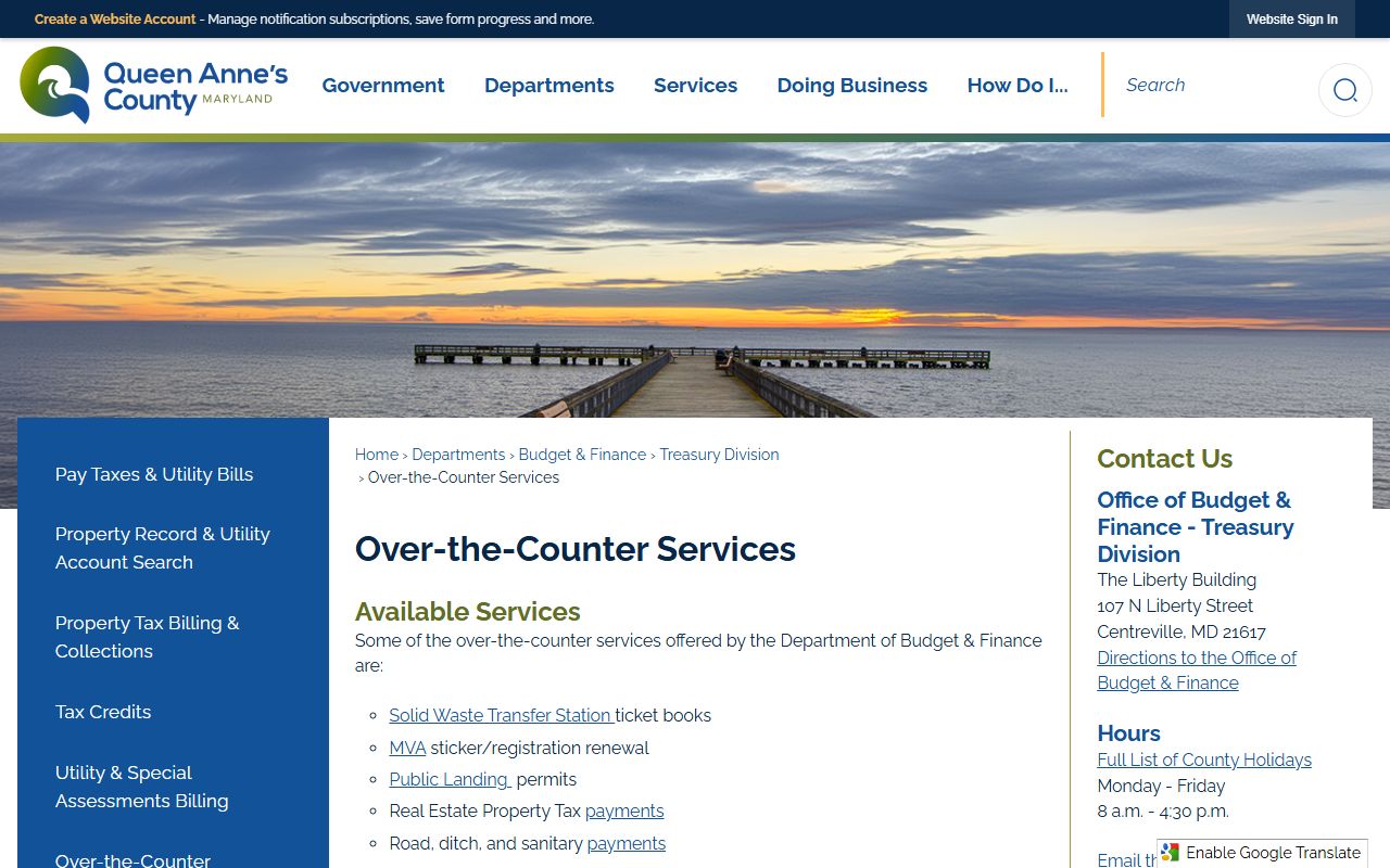 Queen Anne's County over the counter services page for land records and deed records