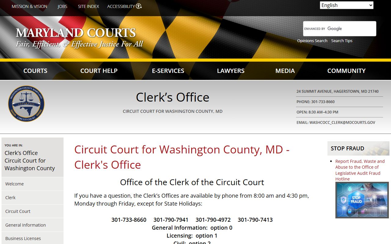 Washington County Circuit Court clerk website with deed records and land records information