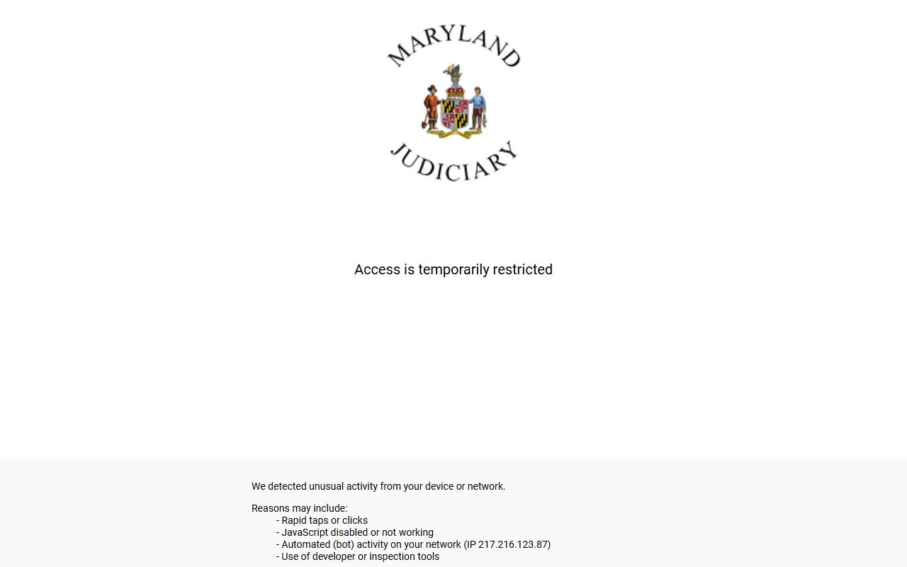 Maryland Judiciary Case Search portal for finding judgment liens on properties