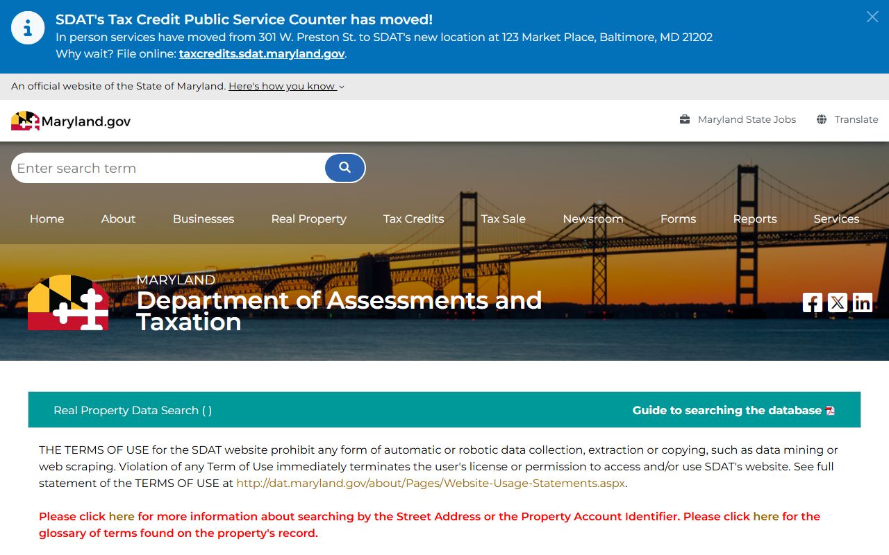 SDAT Real Property Data Search for finding Maryland deed reference numbers